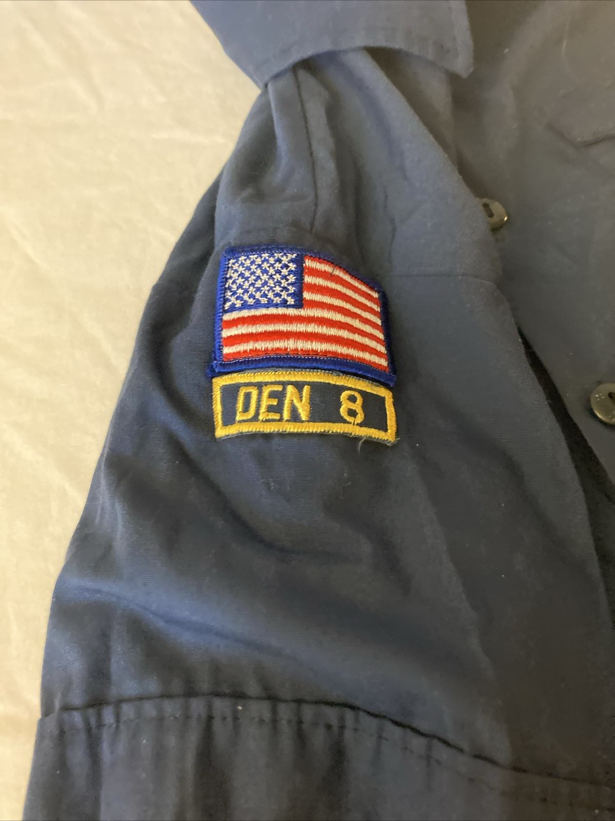 Vintage Boy Scouts of America Uniform Youth Shirt (L) Blue Sewn Patches