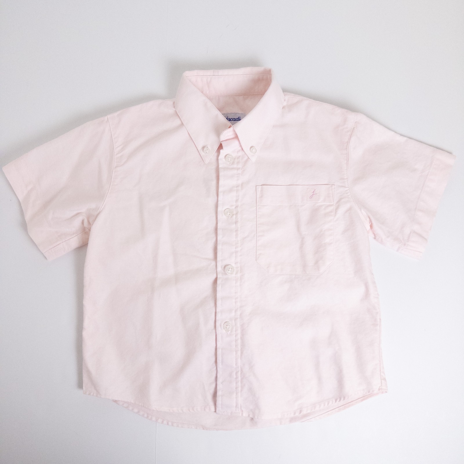 Jacadi Oxford Short Sleeve Button Down Pocket Collared Shirt Pink Boys 6Y