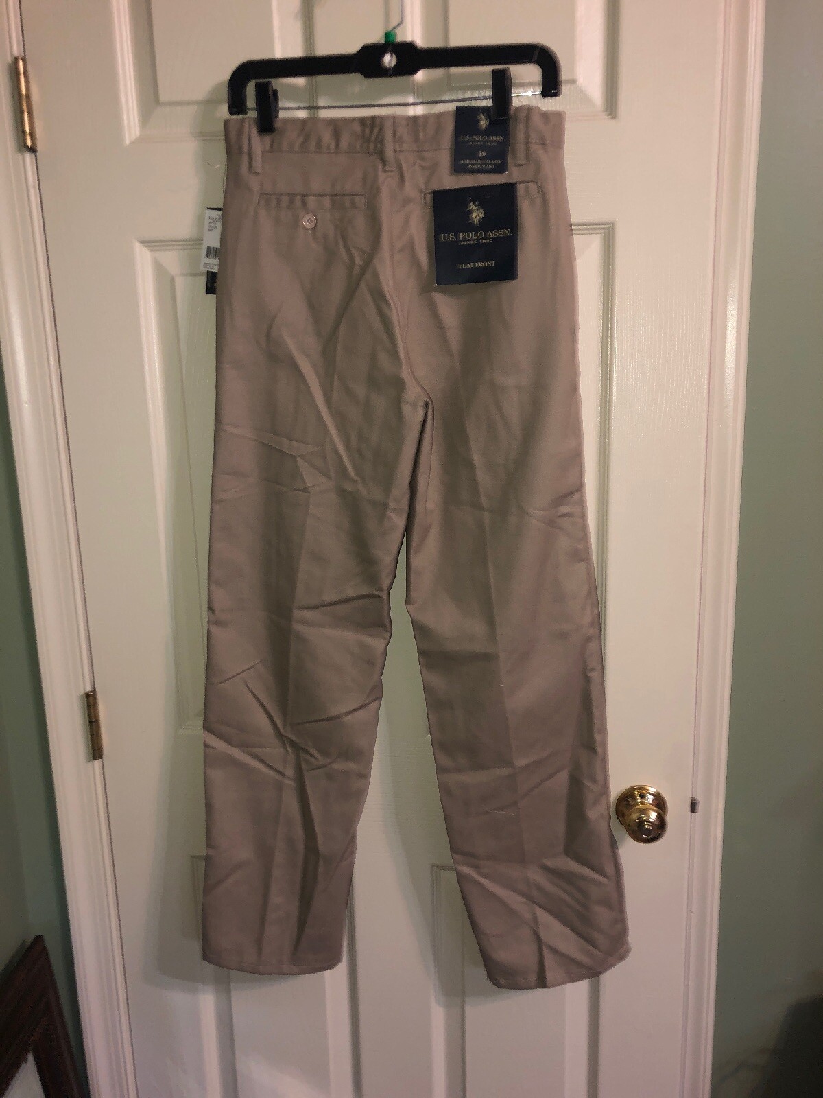 U.S POLO ASSN. School Uniform Flat Front Pants Boys 16 Tan ADJUSTABLE WAIST NWT