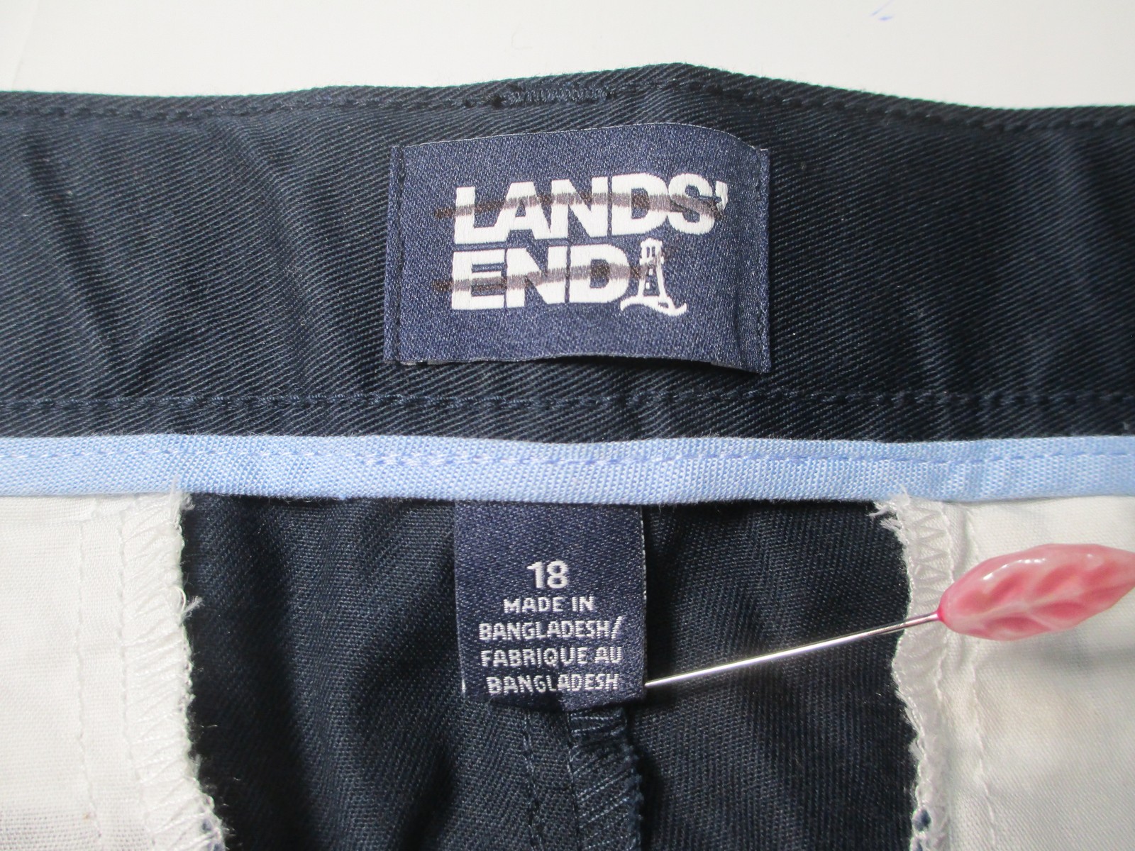 LANDS END Navy School Uniform Elastic Waist Pull-On Pants Boys 18 NEW