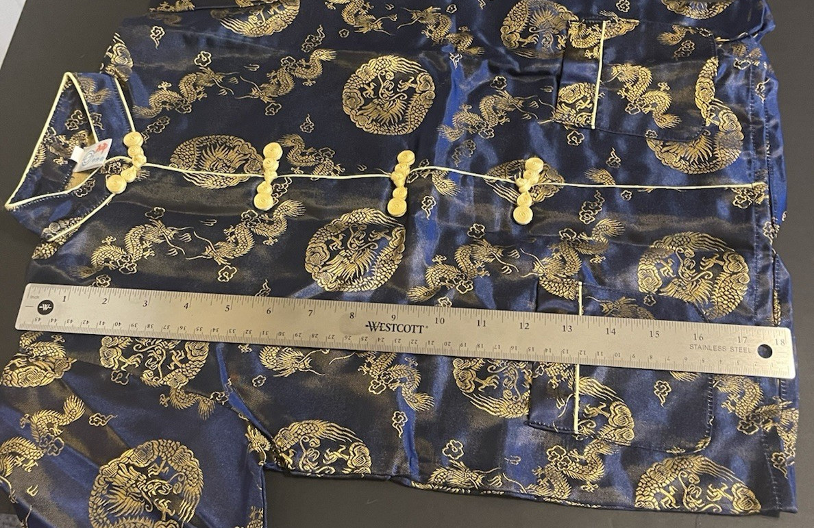 Traditional Asian Outfit Child Size 10 Shirt Pants Navy Blue with Dragons NWT