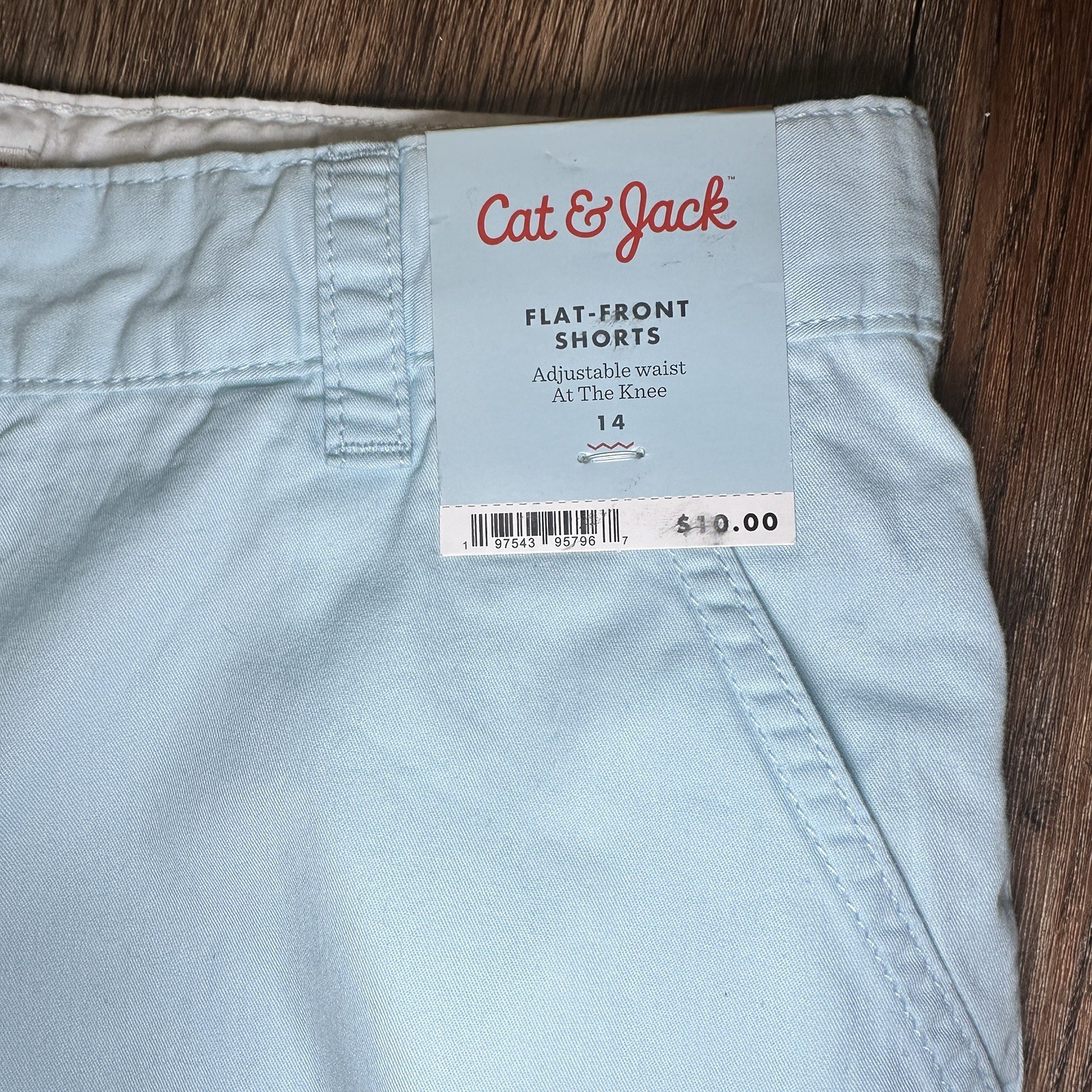 Boys Flat Front Shorts Sz 14 Light Blue Adjustable Waist Uniform NWT