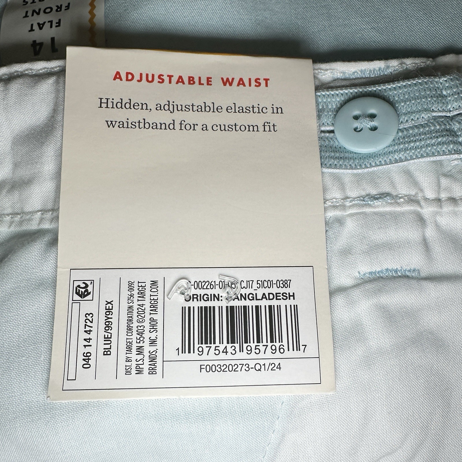 Boys Flat Front Shorts Sz 14 Light Blue Adjustable Waist Uniform NWT
