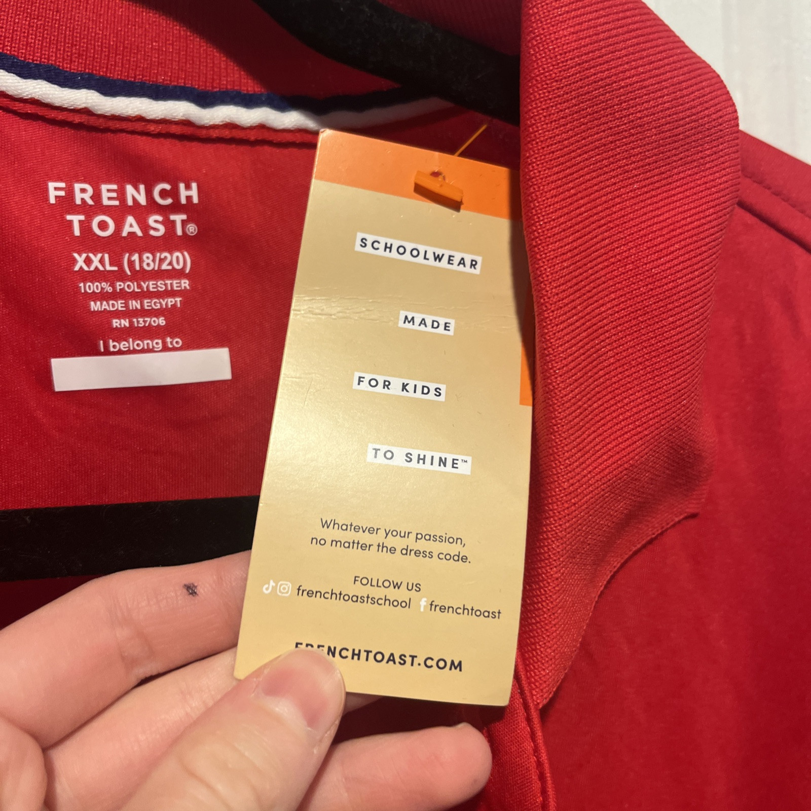 French Toast Polo Short Unisex XXL (18/20) Red Uniform Button Pique Polo