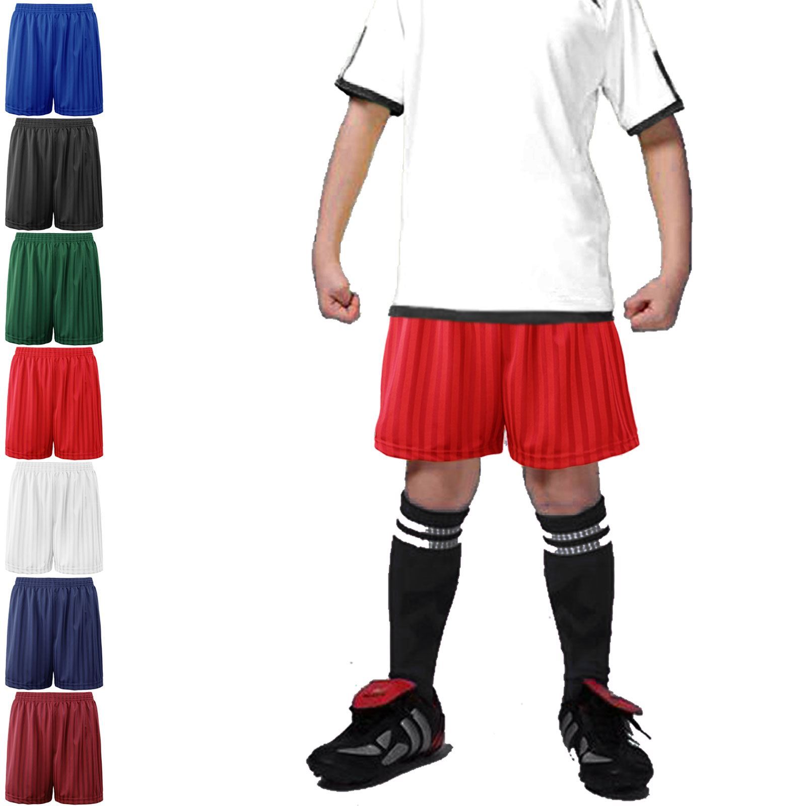 BOYS GIRLS UNISEX KIDS CHILDRENS SHADOW STRIPE SCHOOL PE FOOTBALL SHORTS SPORTS