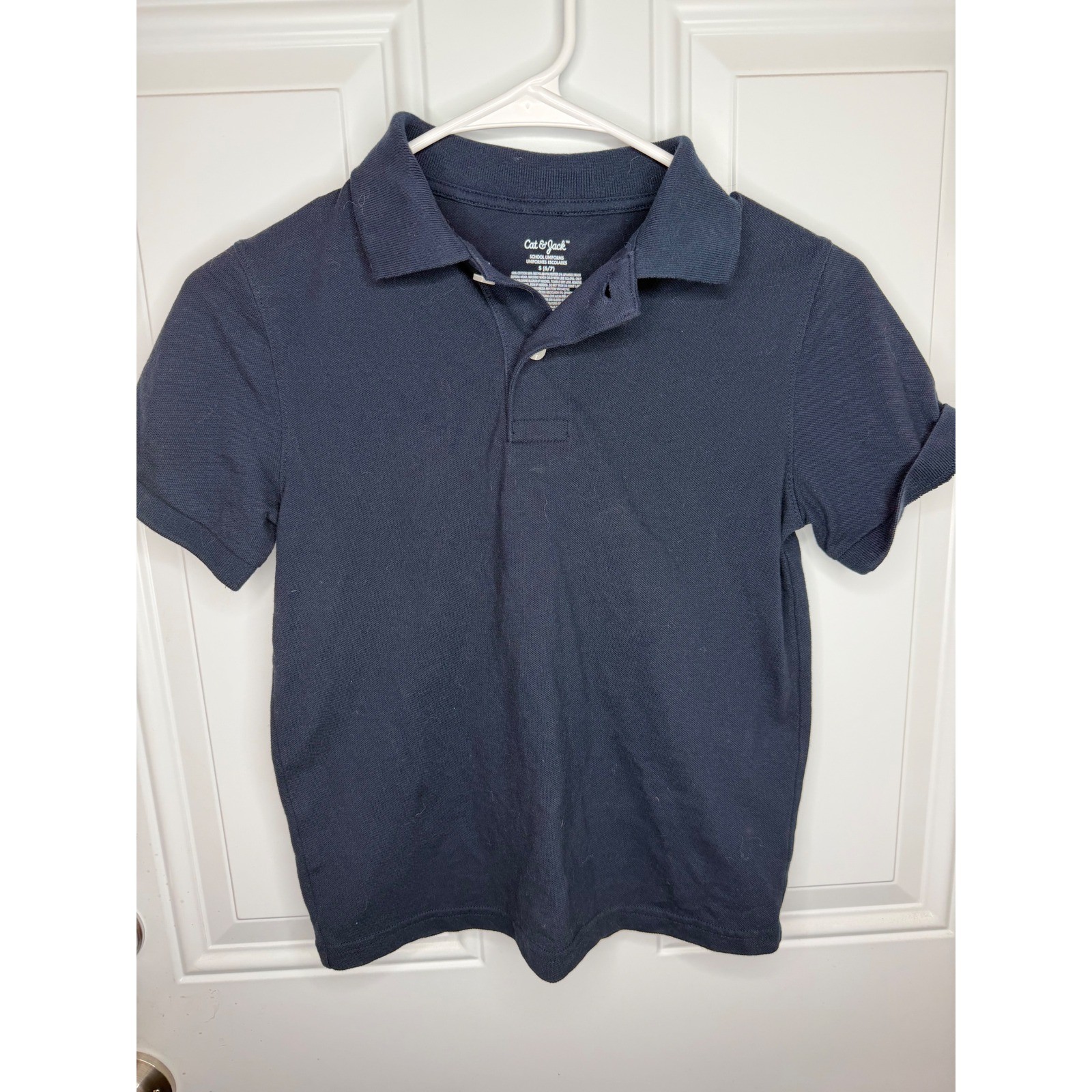 Cat & Jack Boys Navy Blue Short Sleeve School Uniform Polo Shirt Size S 6/7