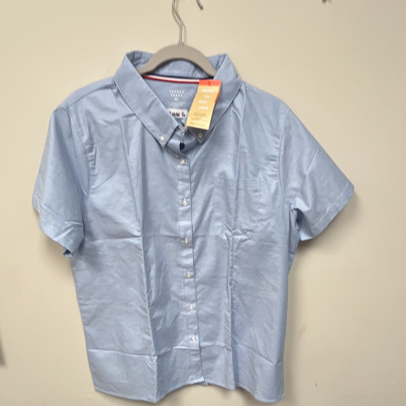 French Toast Boys Blue Uniform Shirt XL Short Sleeve Button-Up Pockets Solid