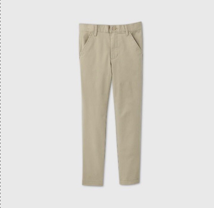 Boys’ Flat Front Stretch Uniform Skinny Fit Pants – Cat & Jack™ Khaki SZ 5 NWT