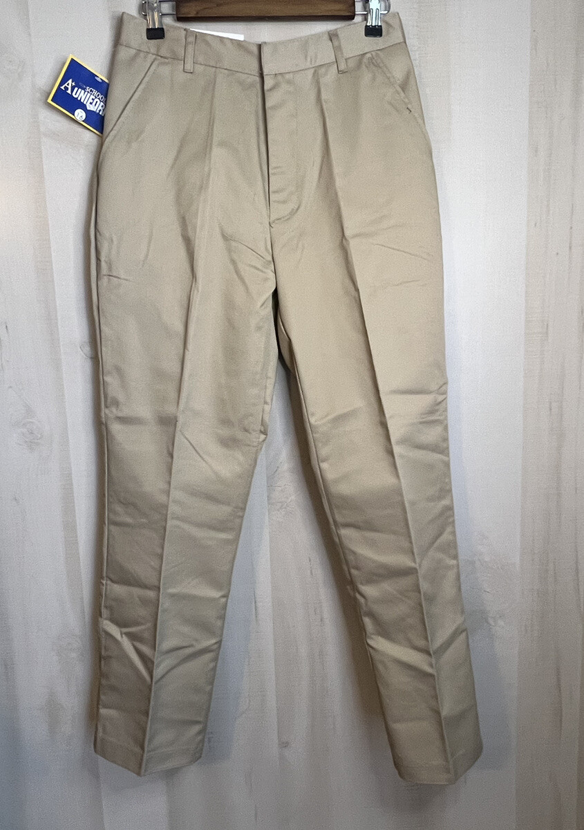A+ School Uniform Pants Boys Size 16 29 x 28 Khaki Flat Front Waist Adjusts NWT
