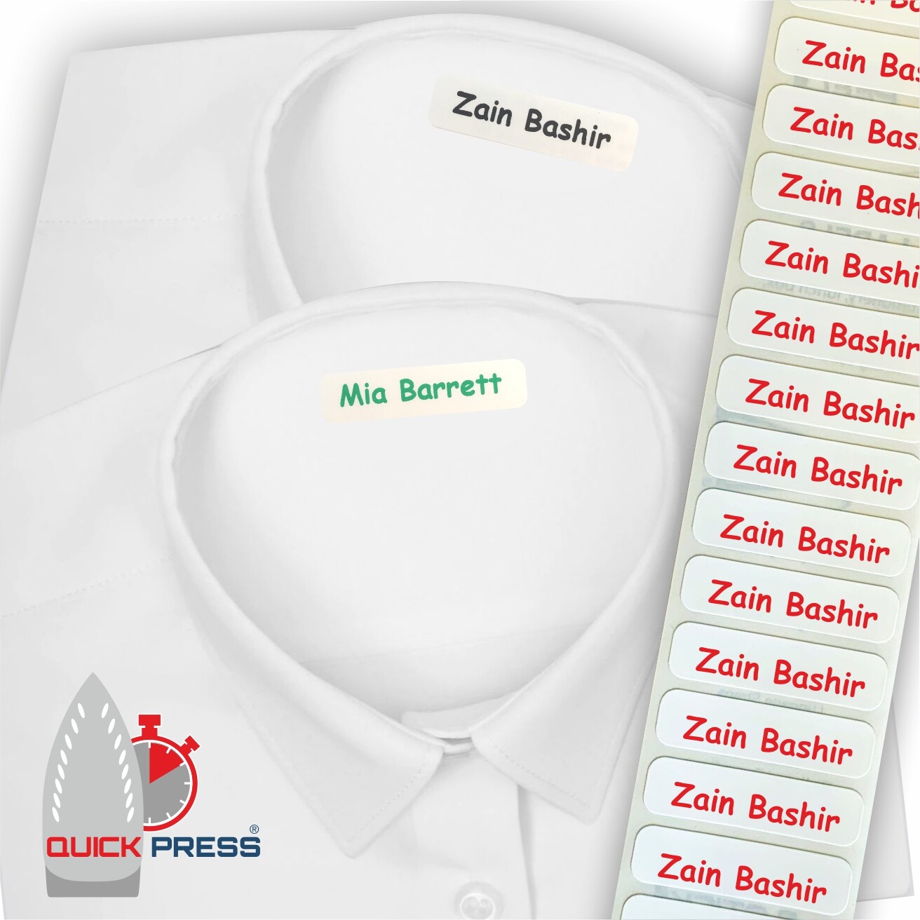 100 QuickPress™ Iron-on Nametapes Printed Name Labels/Tags for uniforms/carehome