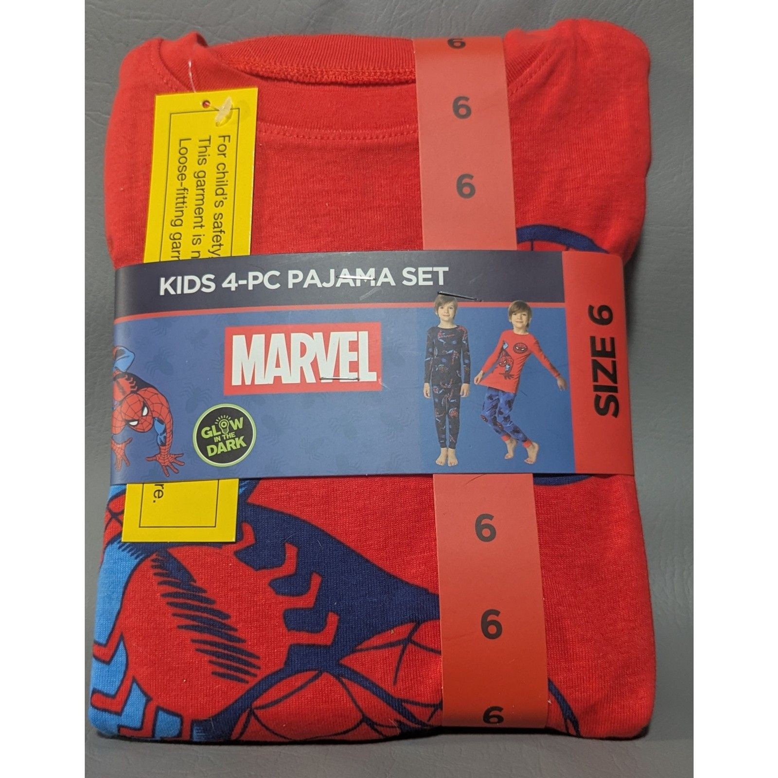 NEW – Marvel Spider-Man Kids 4-Piece Pajama Set Glow in the Dark Size 6