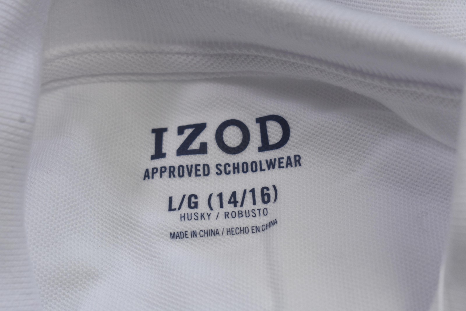 IZOD Approved Schoolwear Shirt Boys 14/16 Large White Uniform Polo Husky Stretch