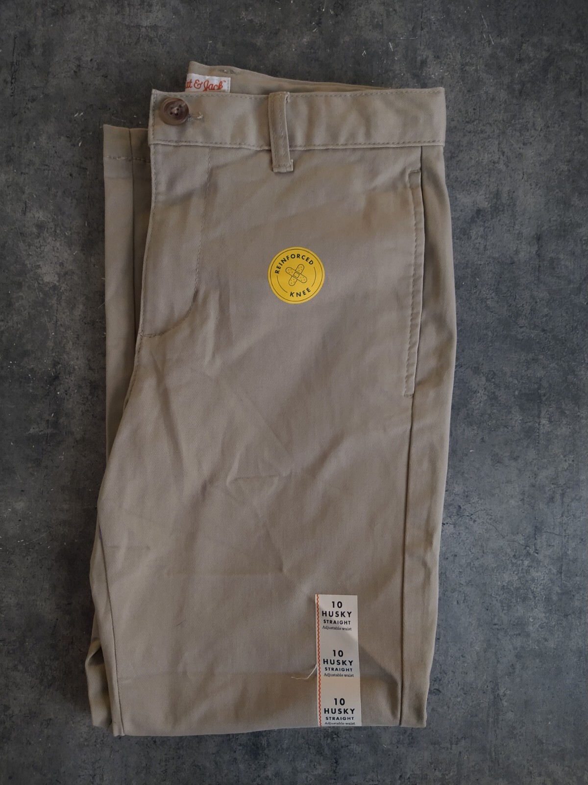 BRAND NEW CAT & JACK BOYS KHAKI UNIFORM SCHOOL PANTS 10 HUSKY ADJUSTABLE WAIST
