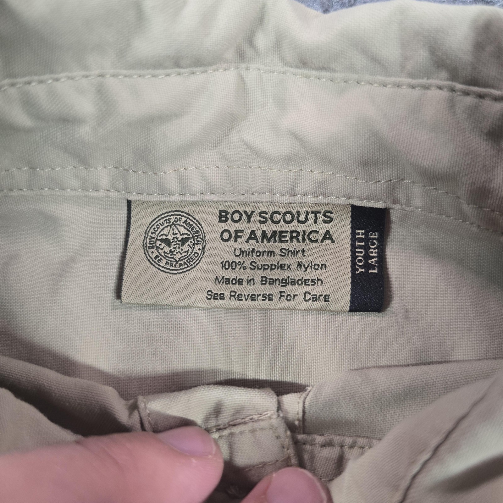 Boy Scouts Of America Uniform Shirt Youth Large Beige Nylon Yucca 201 Patch