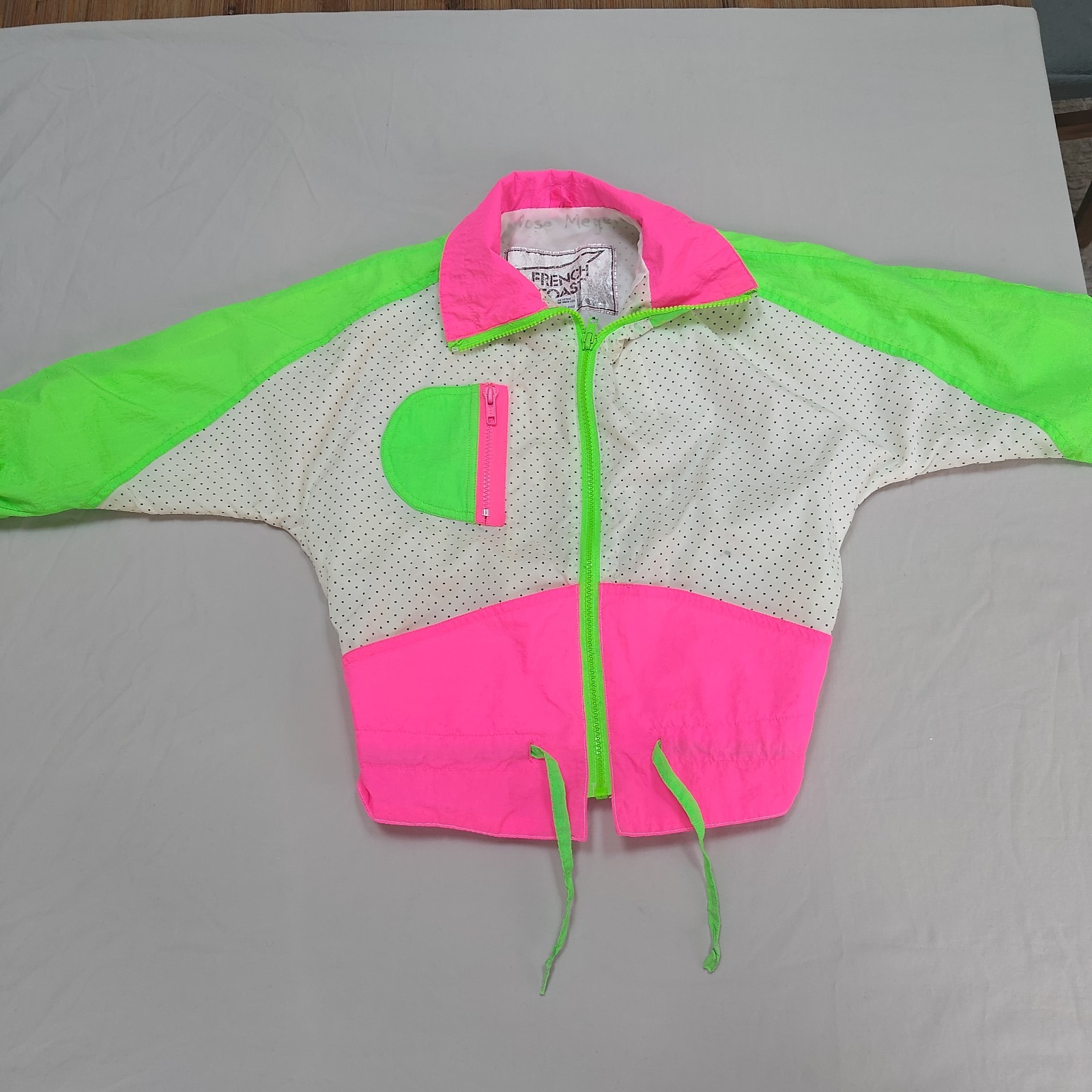 Vintage French Toast Neon 80s 90s Kids Pink Zip Up Windbreaker Colorblock Size 6