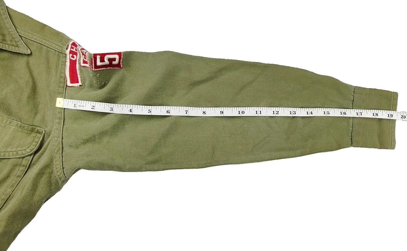 Vintage Boy Scouts Of America Shirt Boys 10-12 Green Uniform Twill Long Sleeve