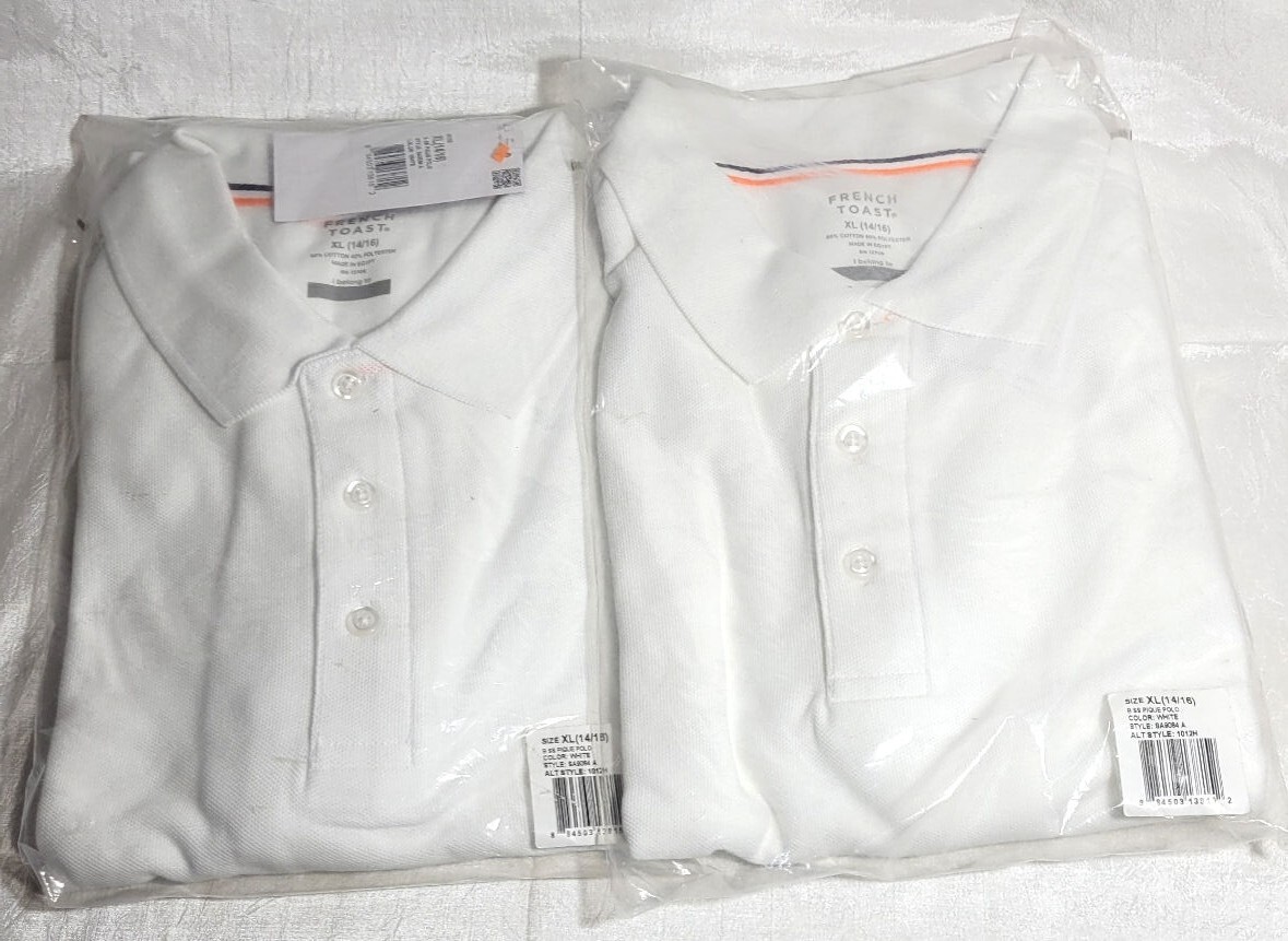 2 French Toast Boys Short Sleeve Pique Polo Uniform Shirts – White – XL 14/16