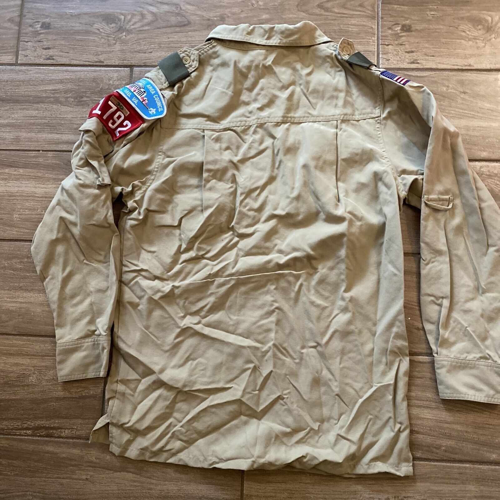 BOY SCOUTS Of America Long Sleeve Uniform Shirt BSA Scout Youth Large & Patches