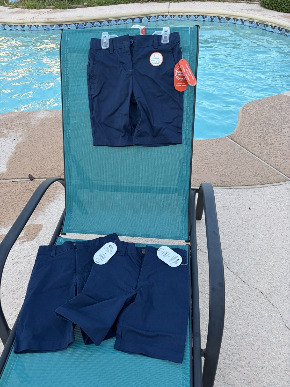 Wonder Nation Boys School Uniform Shorts Blue Cove Size 8 Twill Adjustable Waist