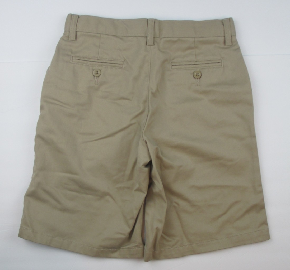 LANDS END Khaki School Uniform Plain Front Chino Shorts Boys 12 *NEW*