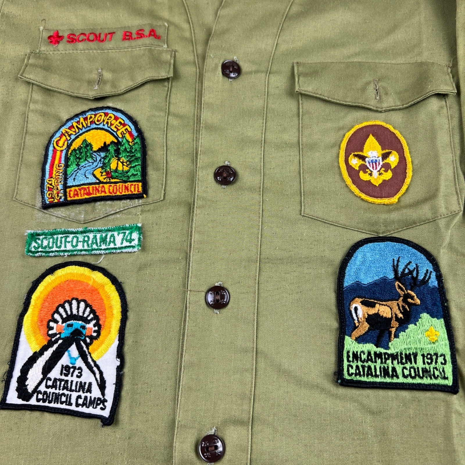 Vintage 70s Boy Scouts of America Uniform Shirt Lot of 4 Boys S Green Patches