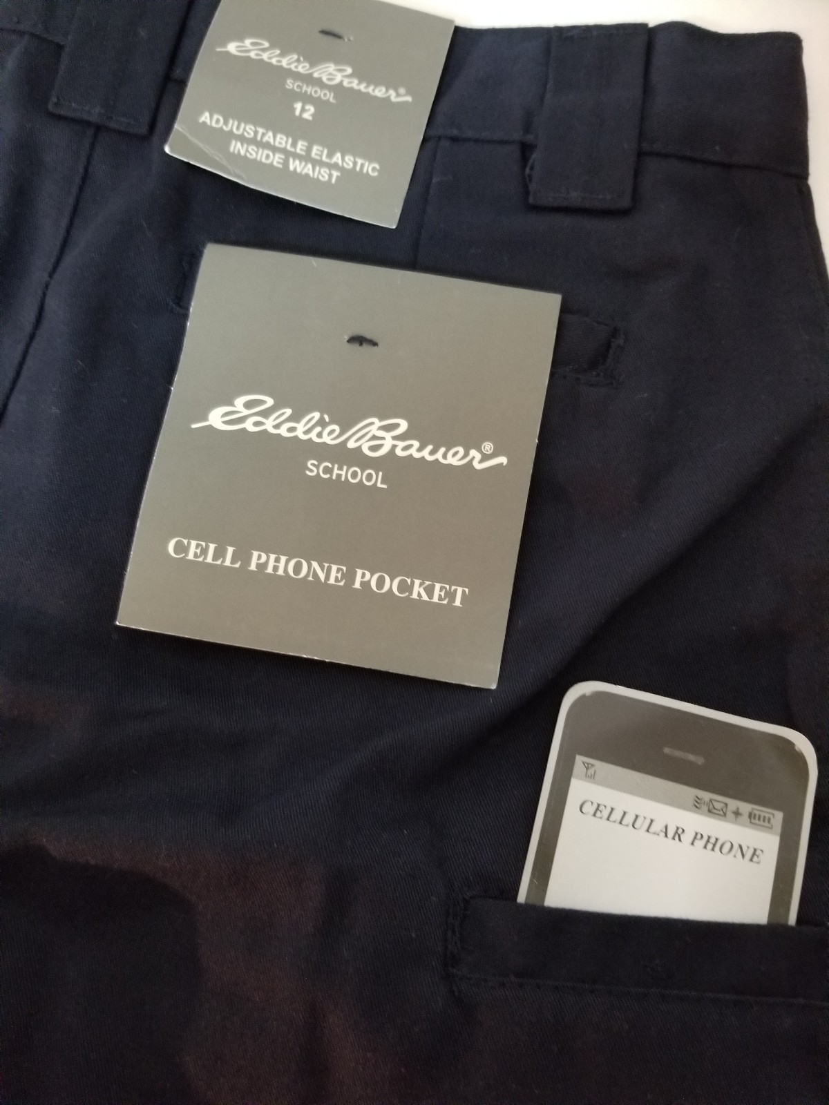 Eddie Bauer School Uniform Navy Blue Cell Phone Pocket Shorts 12 Boys New 1160