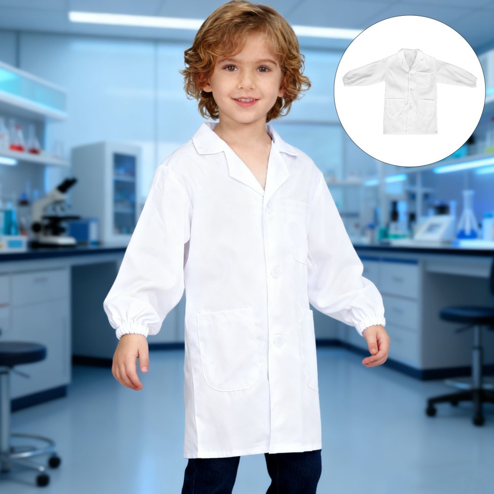 Children’s White Lab Coat for Party Science Costume Soft Breathable Long Sleeve