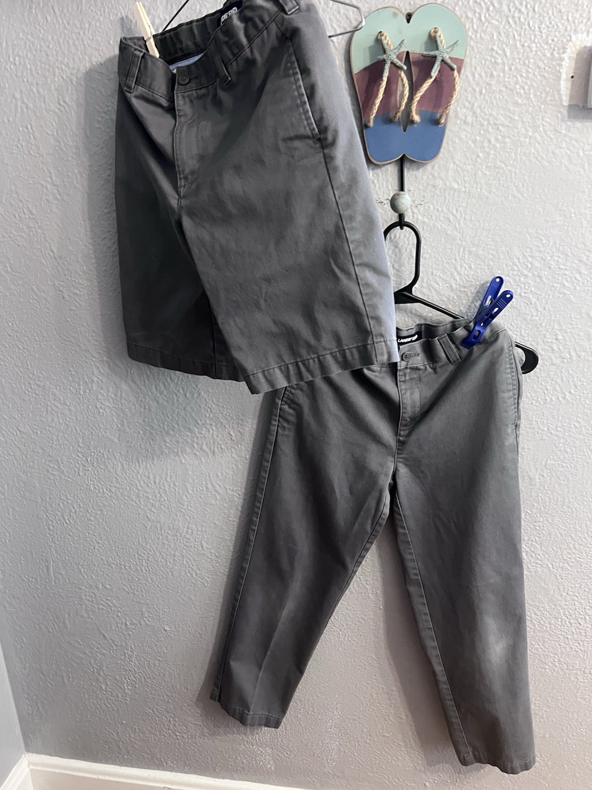 Lands End Boys Gray Pants & Short Size 12 Adj Waist School Uniform Lot Of 2