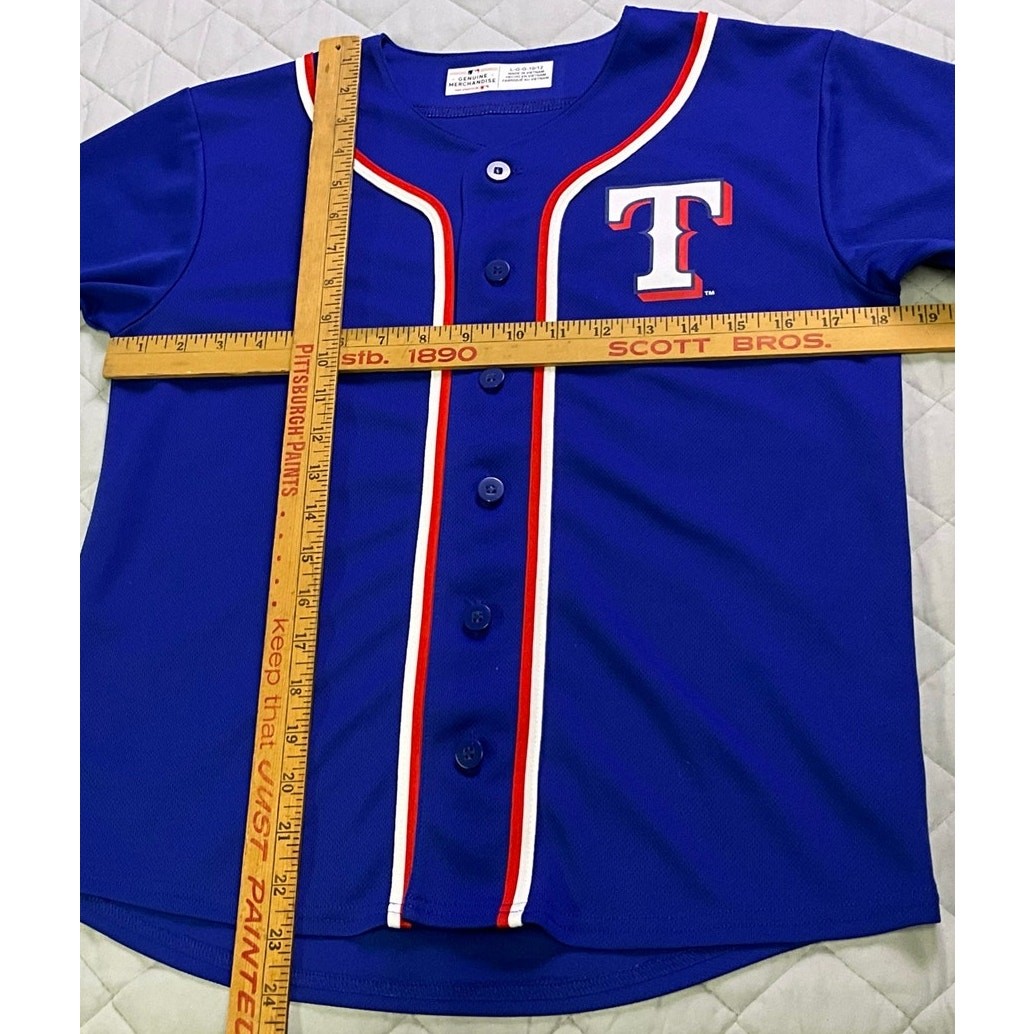 Youth Texas Rangers MLB Genuine Merchandise Jersey 10/12 Large Button Up Blue