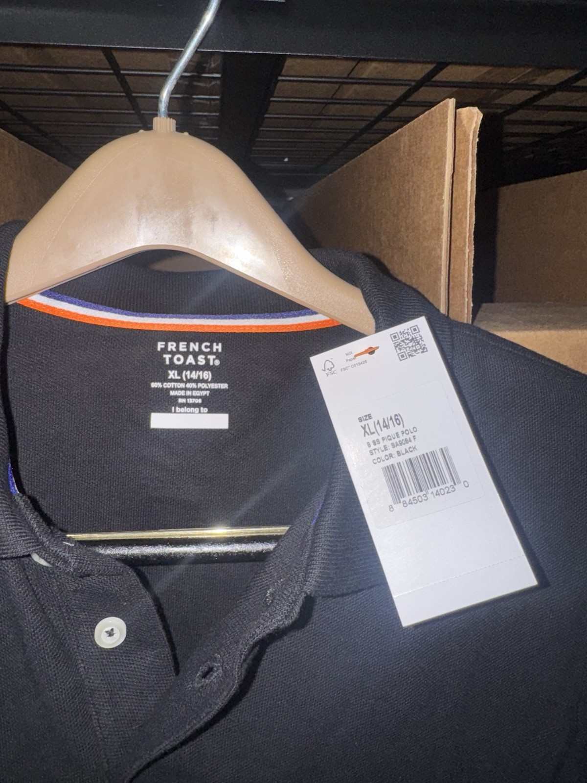 French Toast Kids Black Uniform Polo Shirt XL 14/16 Short Sleeve NWT, Husky