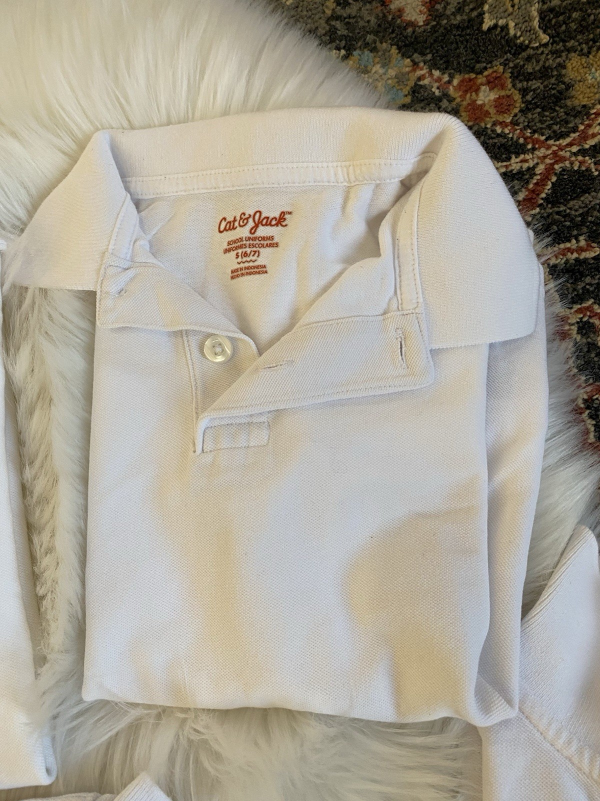 Lot of 6 Boys Size Small 6/7 Cat & Jack White Polo Shirt School Uniform