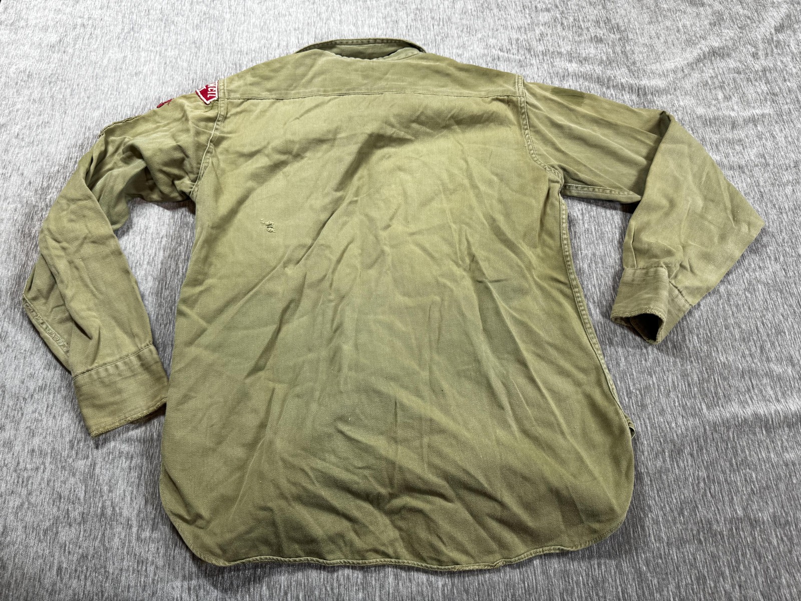 Vintage Boy Scouts Of America Shirt Green Sanforized Uniform Patches Quinnipiac