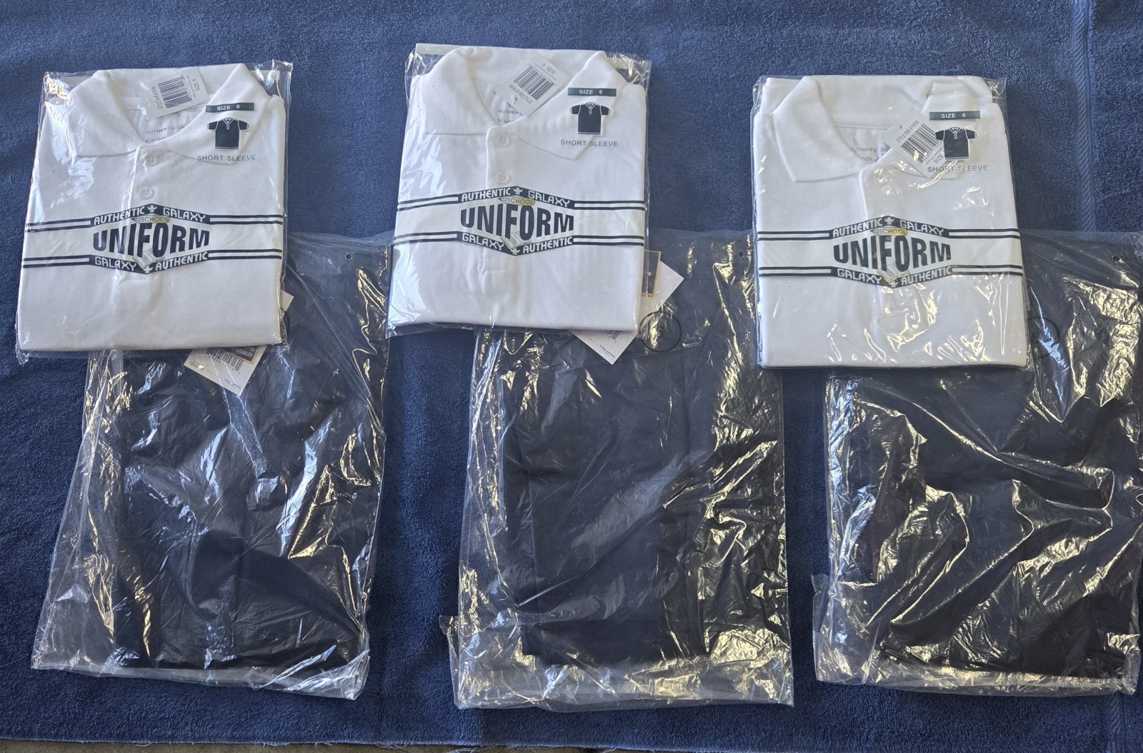 Galaxy Boys School Uniform Set Size 6 White Polo Shirt & Navy Pants Short Sleeve