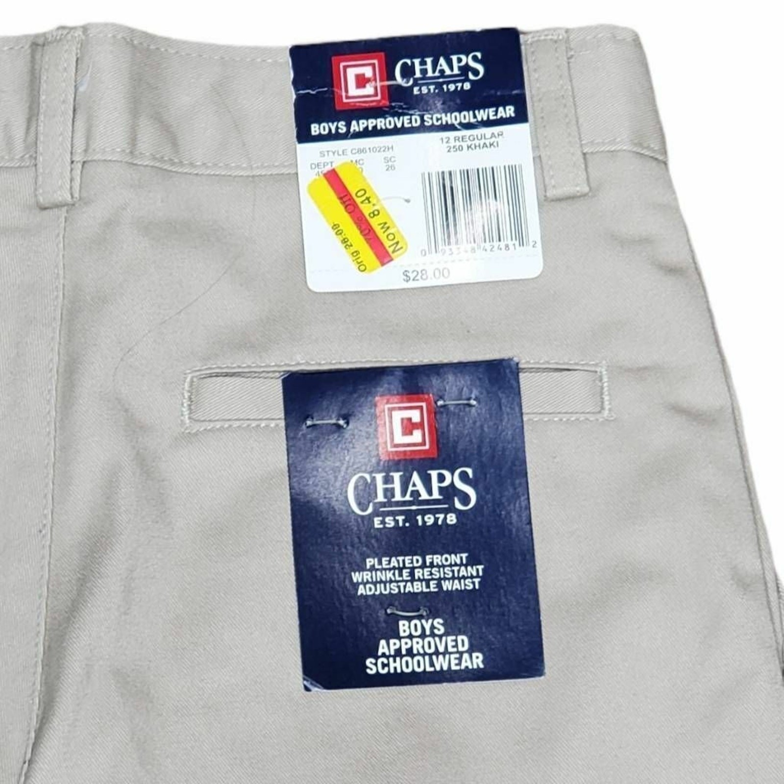 Chaps Boys Uniform Shorts Gray Wrinkle Resistant Pleated Front 12 Regular New