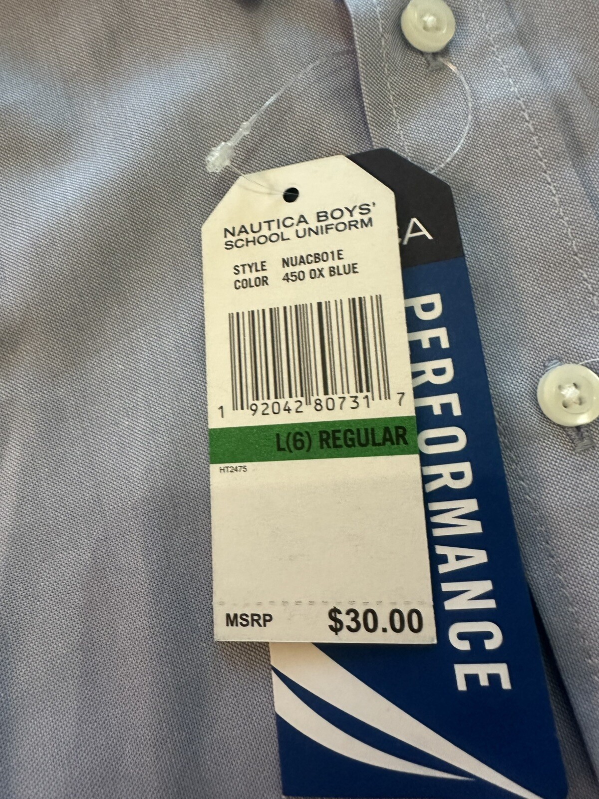 Nautica boys Button Down Shirt Blue Oxford Size 6 L Short Sleeve