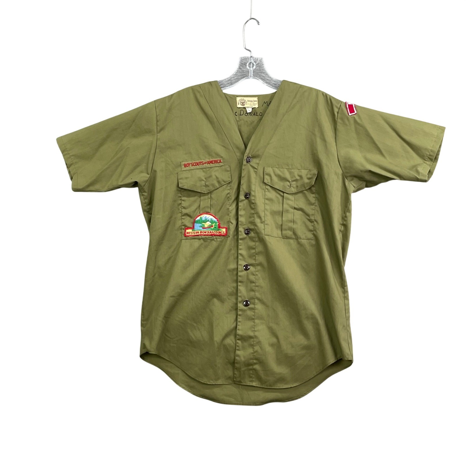 Boy Scouts of America Uniform Shirt Kid 15 Green Western Montana Council Vintage