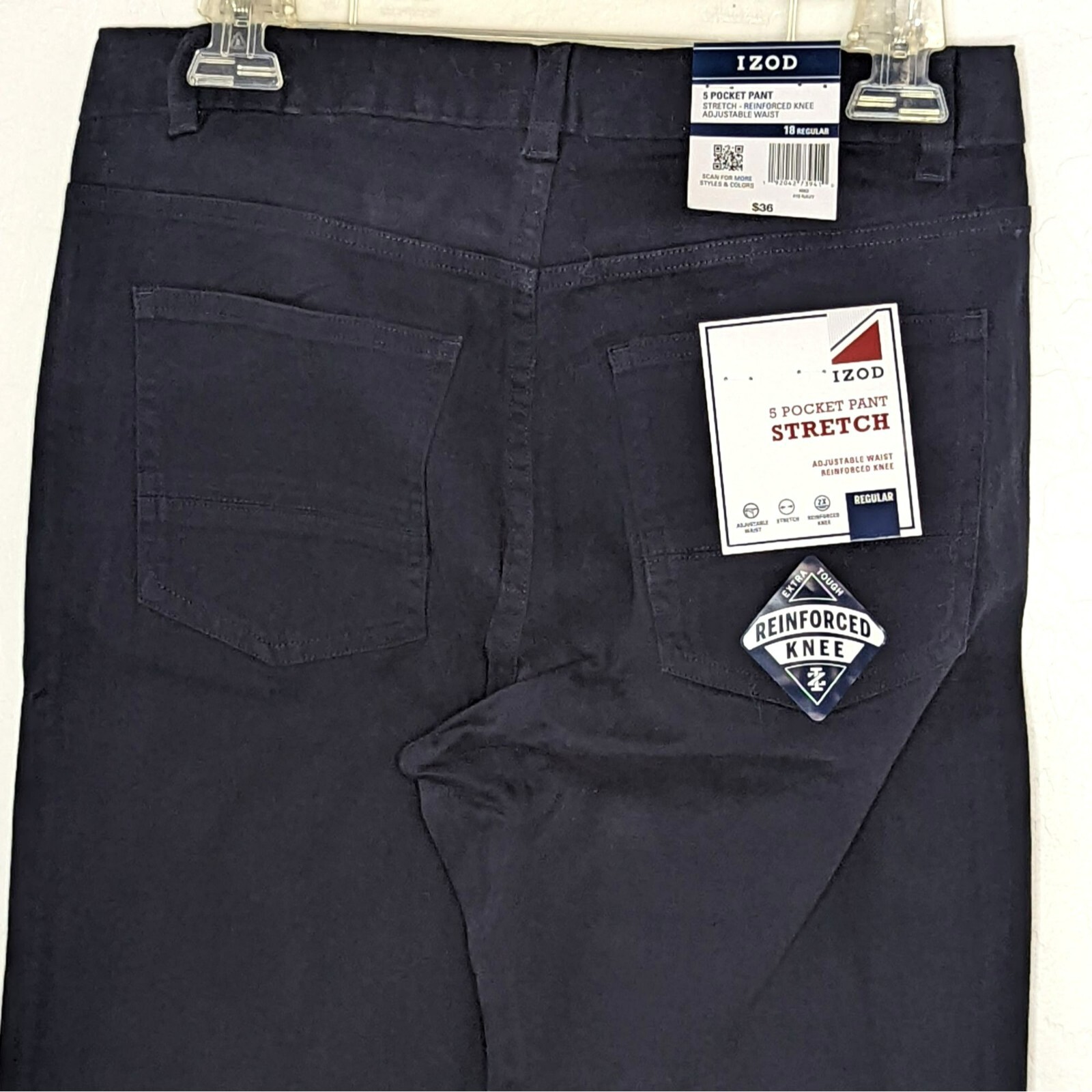 Boys Izod Uniform Pants Size 18 Navy Blue 5 Pocket Adjustable Waist Reinforced K