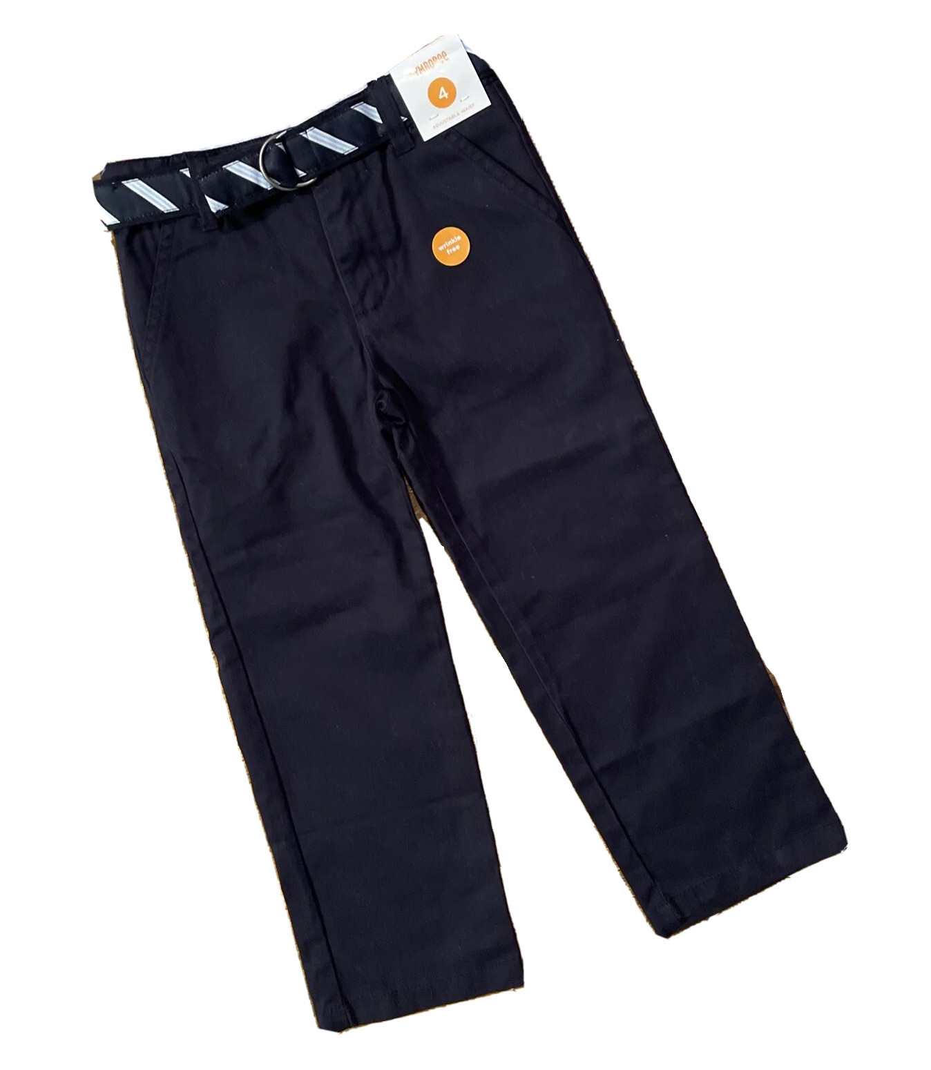 NWT-GYMBOREE Boys Navy Blue School Uniform Pants W/ Belt ADJ Waist SZ 4