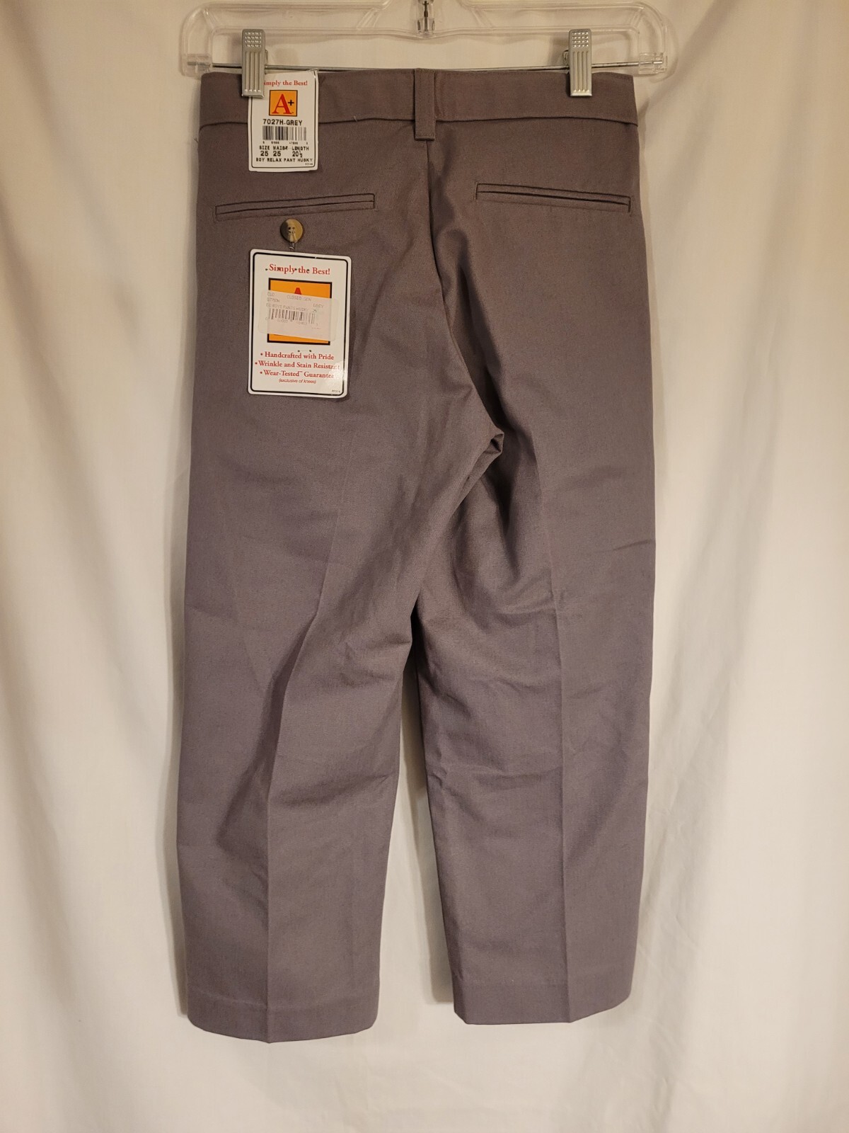 NWT A+ Easy Care Boys Grey School Uniform Pants Size 25×20.5 Husky Medium 12