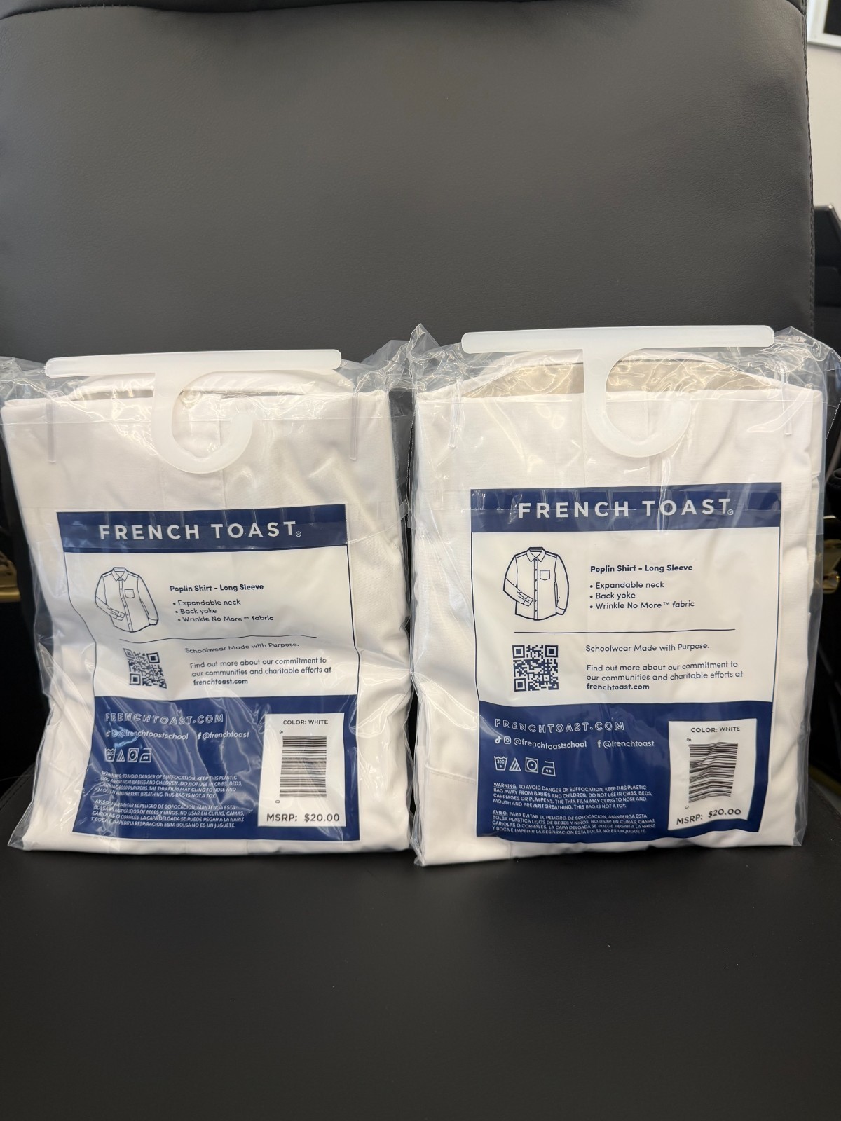 NEW NWT French Toast Boys White Long Sleeve Uniform Shirt Set of 2 PCS