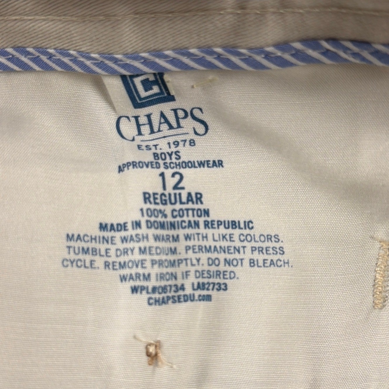 Chaps Pleated Front Pants Boys 12 Regular Cement Tan Schoolwear Adjustable Waist