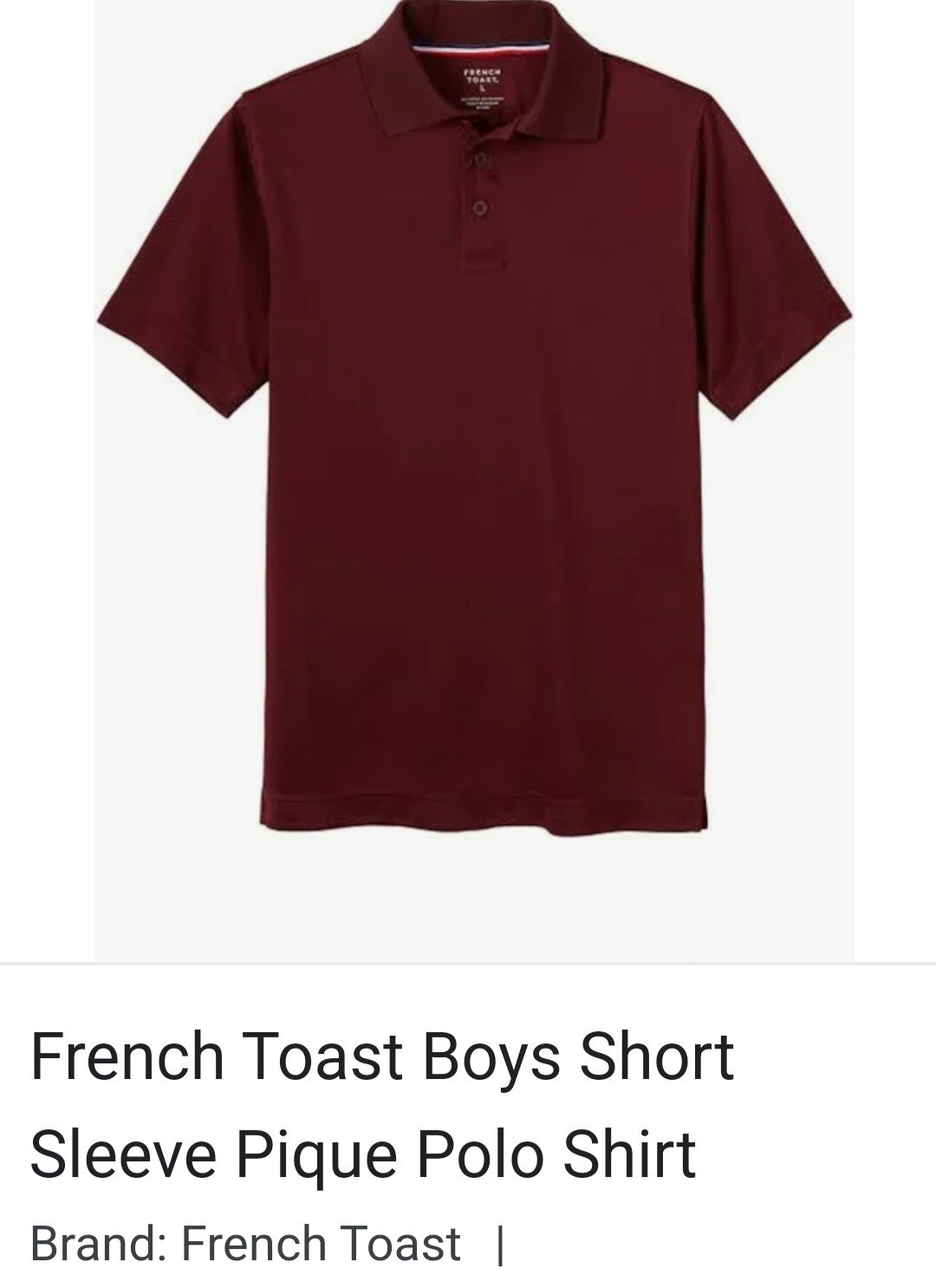 Box Lot 138 Pcs @ School By French Toast Softer Polo Shirt Burgundy 16/18