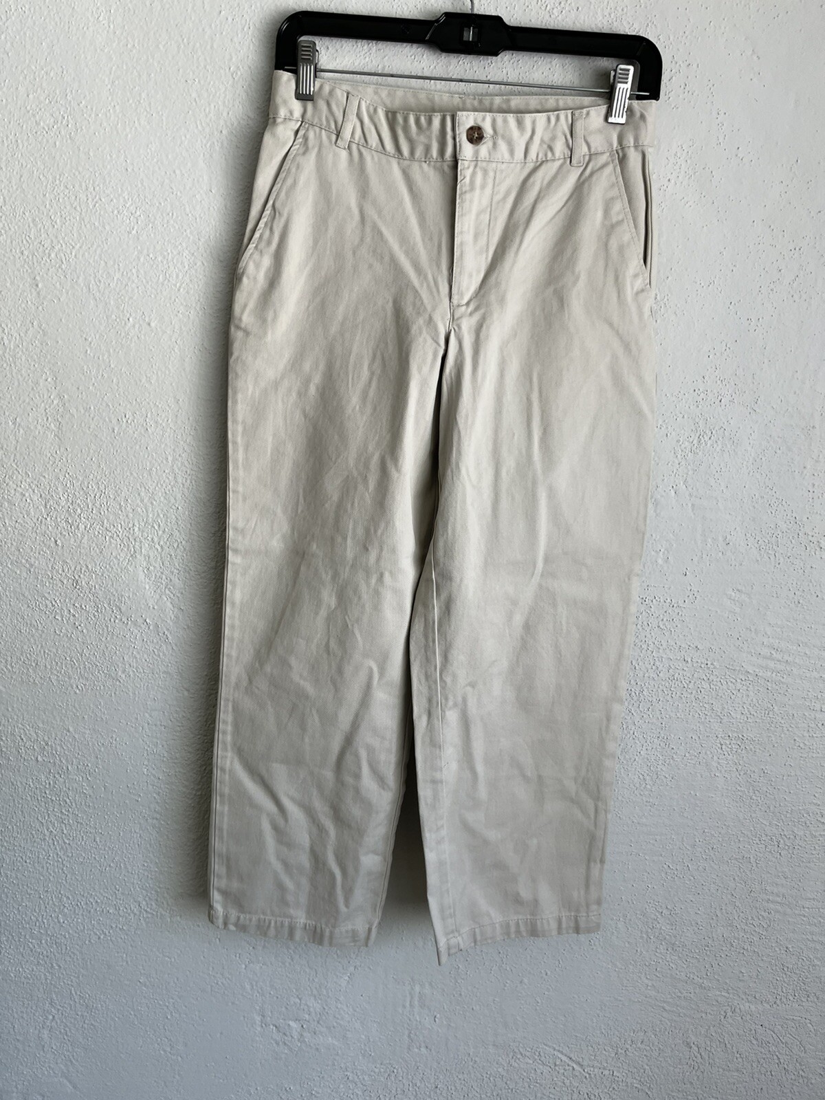 Izod Boys Begie 100% Cotton Flat Front Adjustable Waist Uniform Pant, 12 Husky