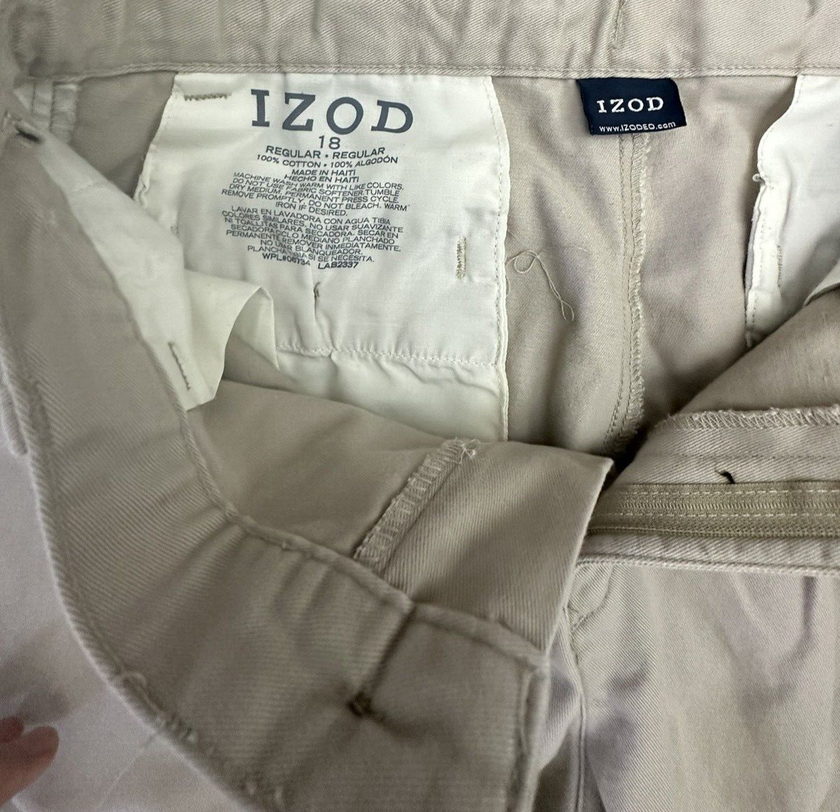 IZOD School Uniform Boys Pants Beige Pleated Front /100% Cotton /Size 18