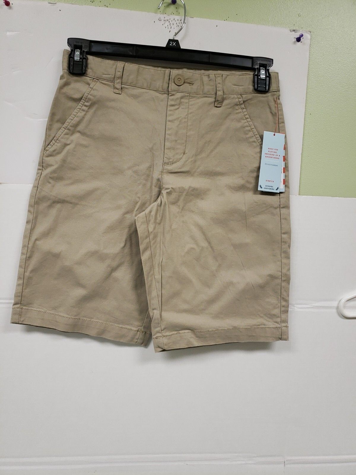Cat & Jack Boys School Uniform Khaki Shorts Beige Stretch Sz 12 Husky NWT