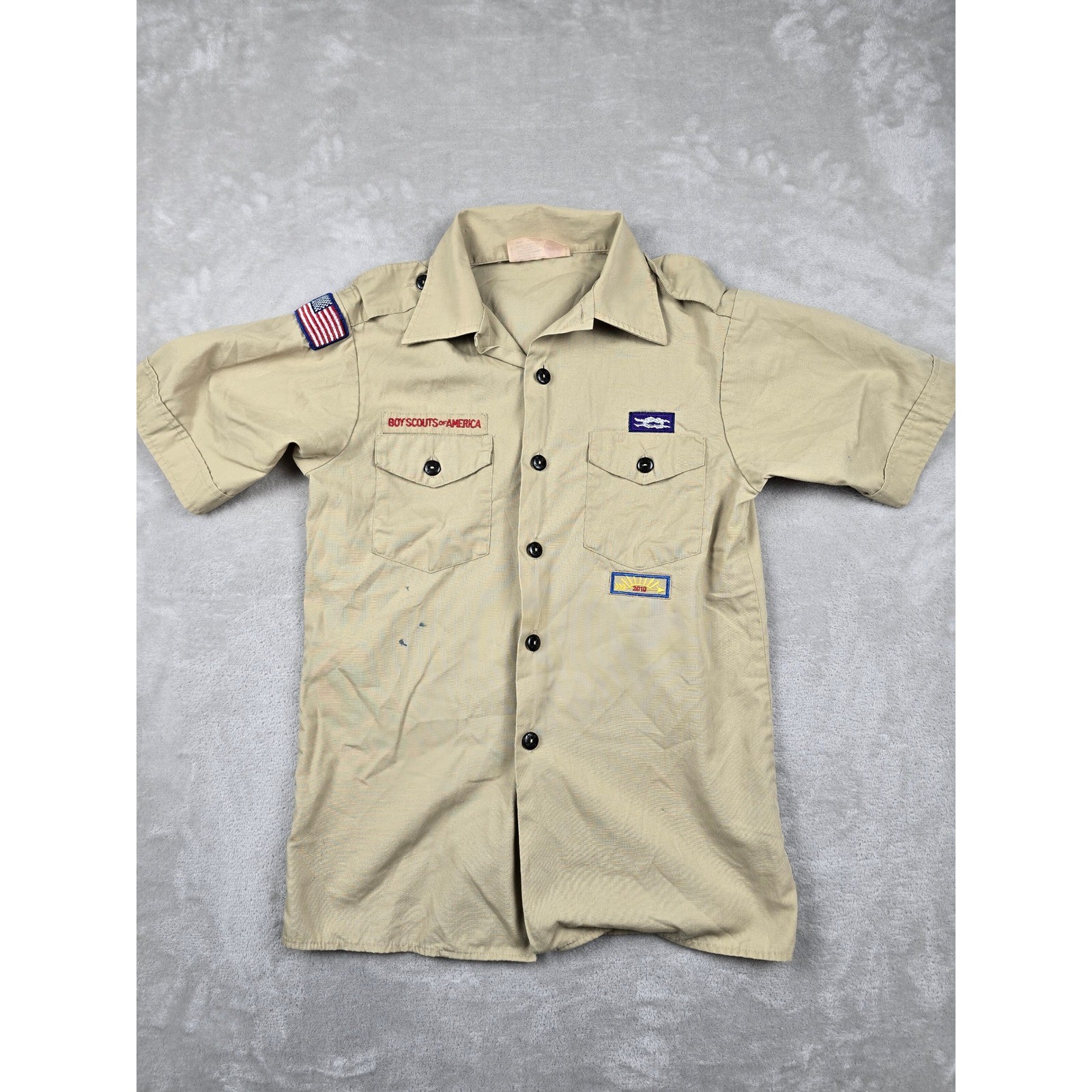 Boy Scouts of America Shirt Kids Youth Large Tan Short Sleeve Patches Gorpcore