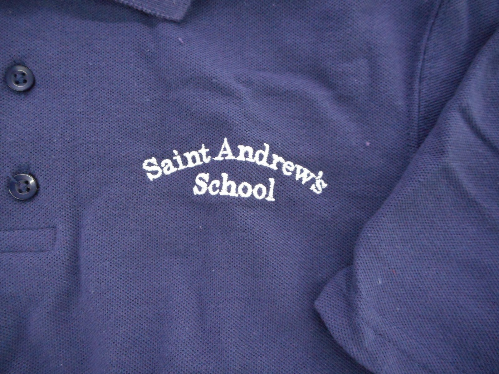 Boys Jonathan Reed Navy Saint Andrews School S.S. Uniform Shirt Sz Large &XLarge