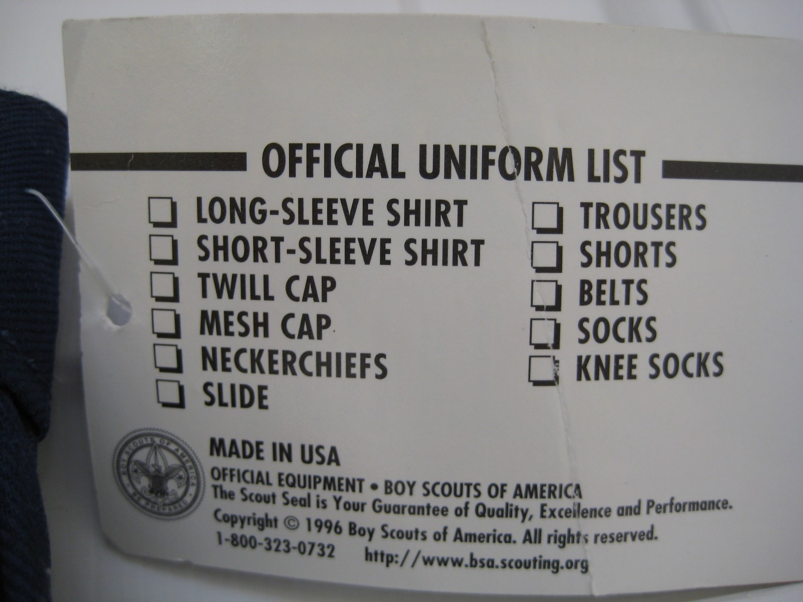 BOY SCOUT UNIFORM PANT BSA NAVY BLUE UNHEMMED SZ 18 (29″ W) OR SZ 20 (30″ W) NEW