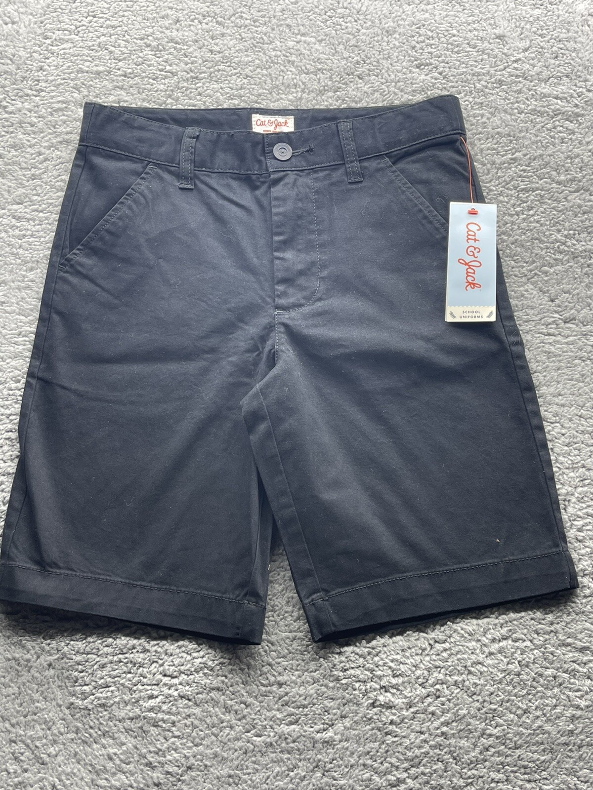 Cat & Jack Boy s Size 10 Flat Front Uniform Chino Shorts Black Adjustable Waist