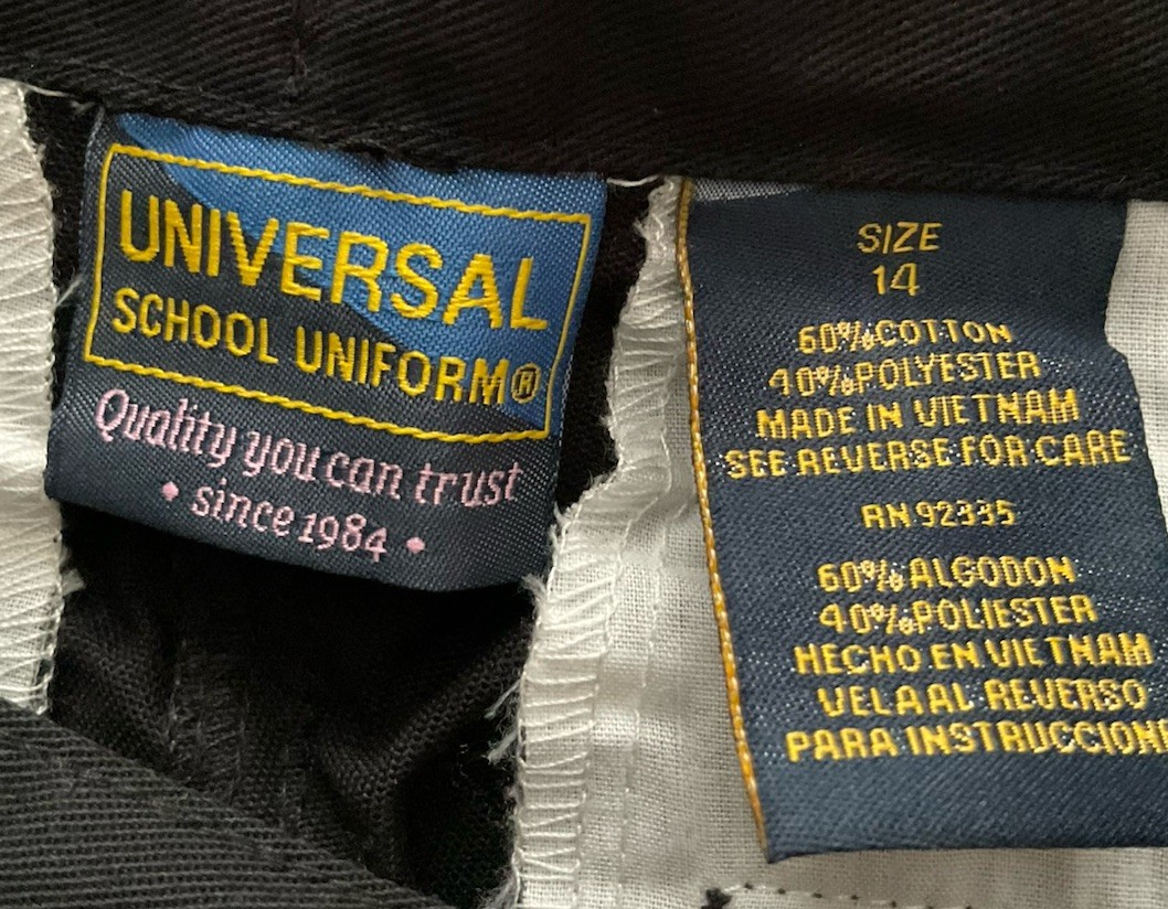 UNIVERSAL School Uniform, BLACK, Boys SZ-14, FLAT FRONT Shorts ADJUSTABLE WAIST